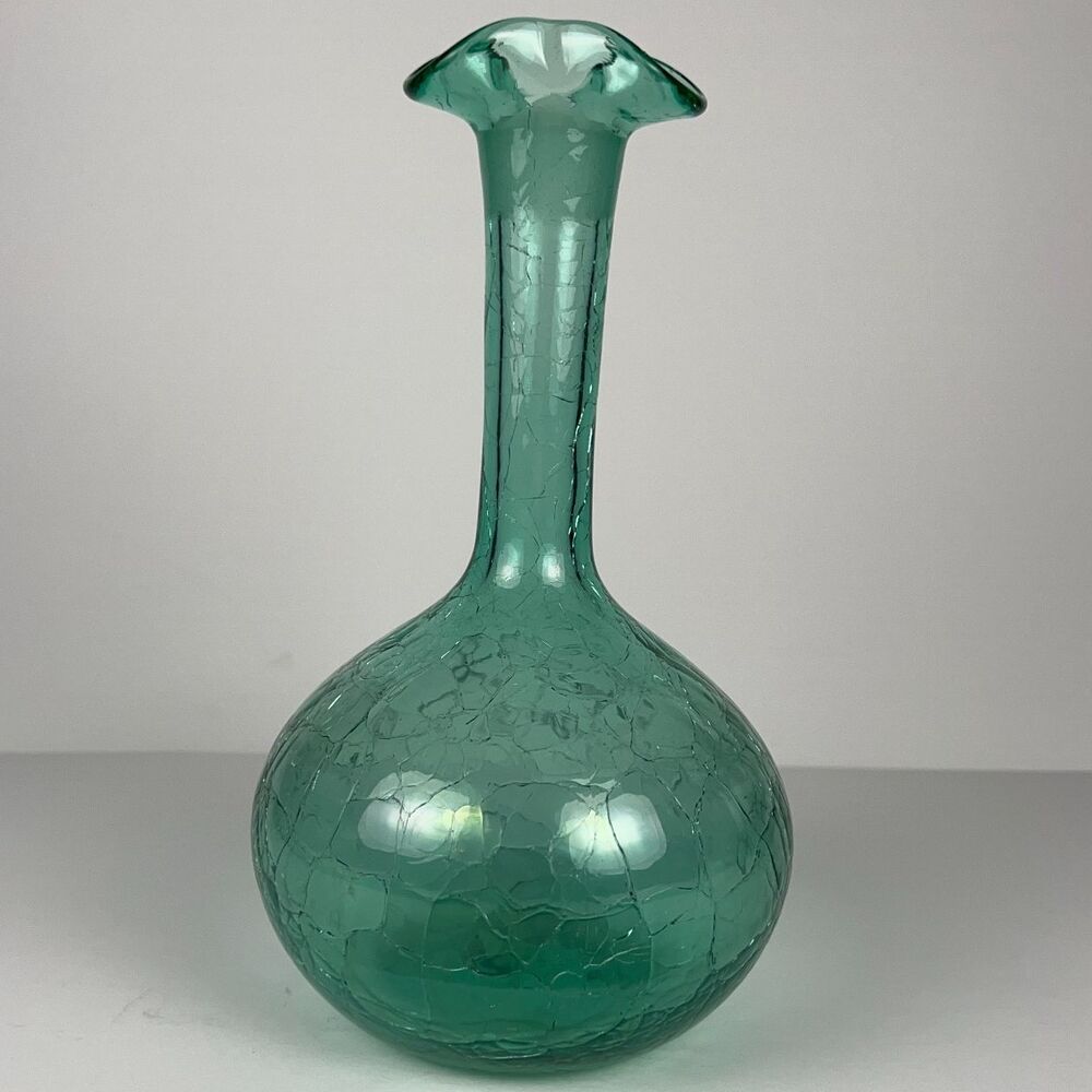 Vintage Blenko #37 Sea Green Crackle Glass Decanter Round Base Rough Pontil MCM - Picture 11 of 11